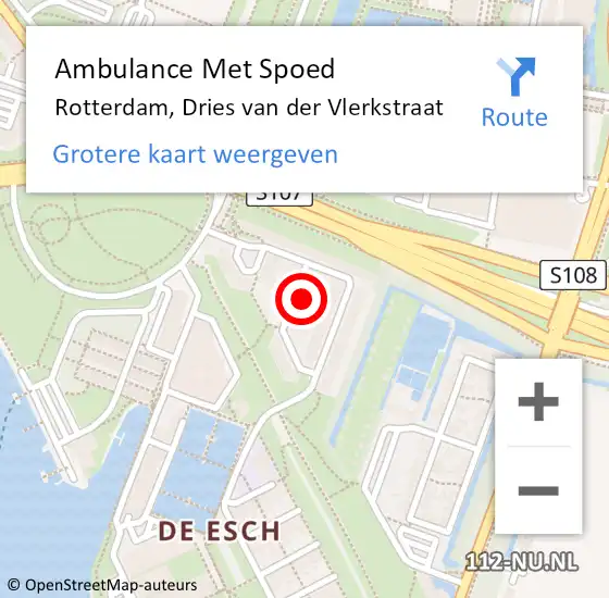 Locatie op kaart van de 112 melding: Ambulance Met Spoed Naar Rotterdam, Dries van der Vlerkstraat op 16 juli 2024 22:21