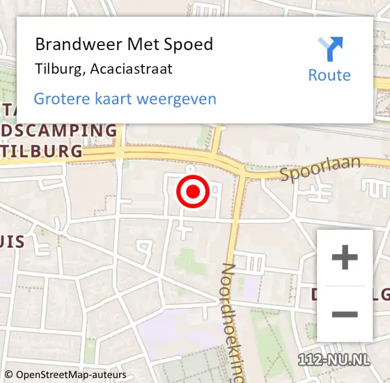 Locatie op kaart van de 112 melding: Brandweer Met Spoed Naar Tilburg, Acaciastraat op 16 juli 2024 22:29