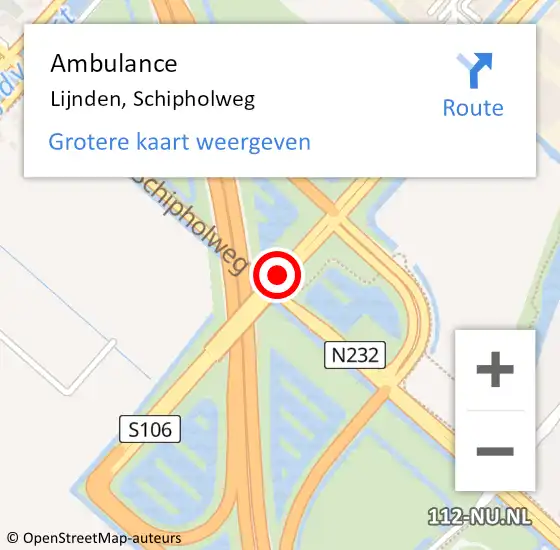 Locatie op kaart van de 112 melding: Ambulance Lijnden, Schipholweg op 16 juli 2024 22:33