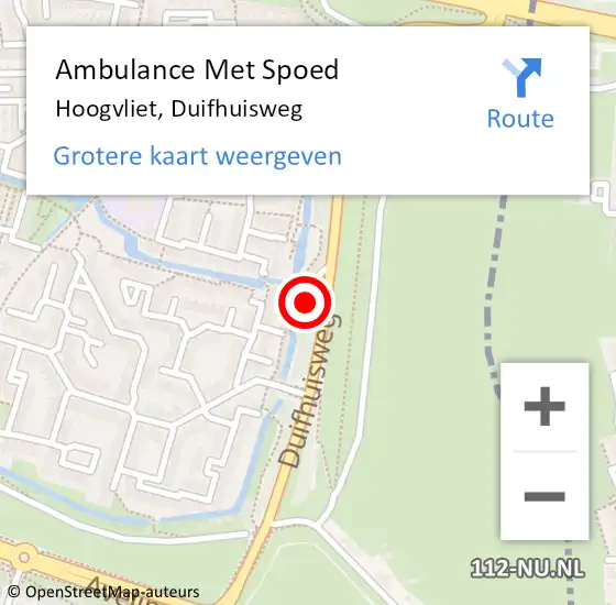 Locatie op kaart van de 112 melding: Ambulance Met Spoed Naar Hoogvliet, Duifhuisweg op 16 juli 2024 22:38