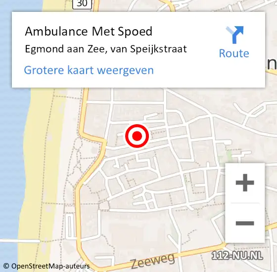 Locatie op kaart van de 112 melding: Ambulance Met Spoed Naar Egmond aan Zee, van Speijkstraat op 16 juli 2024 22:44