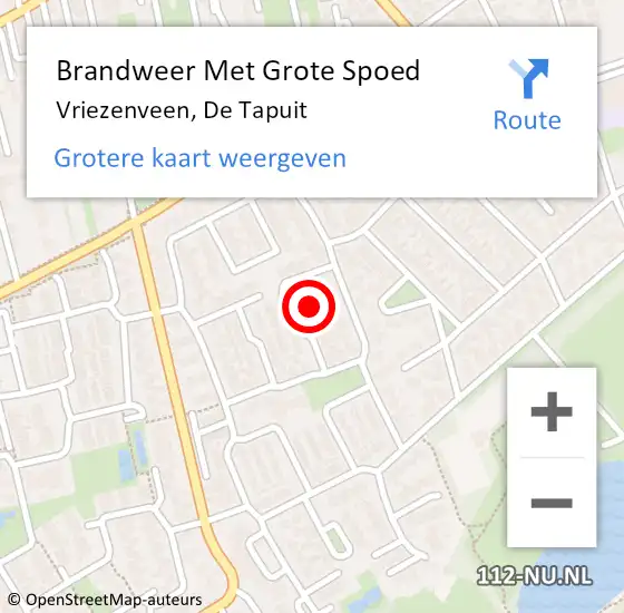 Locatie op kaart van de 112 melding: Brandweer Met Grote Spoed Naar Vriezenveen, De Tapuit op 13 oktober 2014 11:50