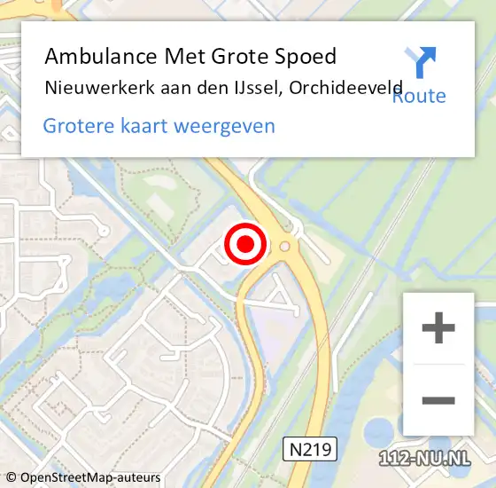 Locatie op kaart van de 112 melding: Ambulance Met Grote Spoed Naar Nieuwerkerk aan den IJssel, Orchideeveld op 16 juli 2024 22:47