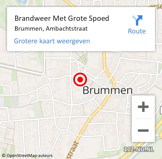 Locatie op kaart van de 112 melding: Brandweer Met Grote Spoed Naar Brummen, Ambachtstraat op 16 juli 2024 22:52