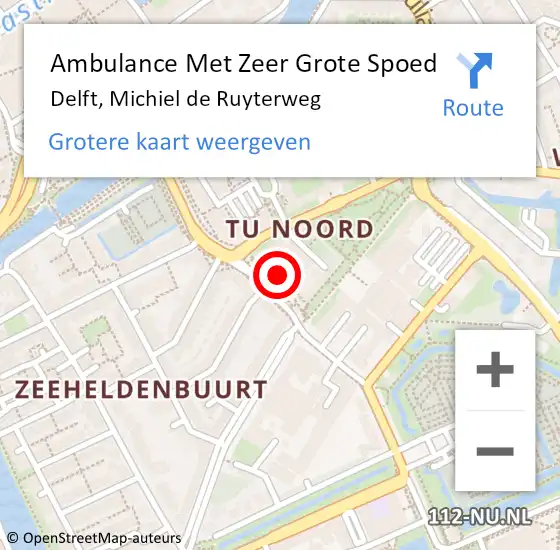 Locatie op kaart van de 112 melding: Ambulance Met Zeer Grote Spoed Naar Delft, Michiel de Ruyterweg op 16 juli 2024 23:12