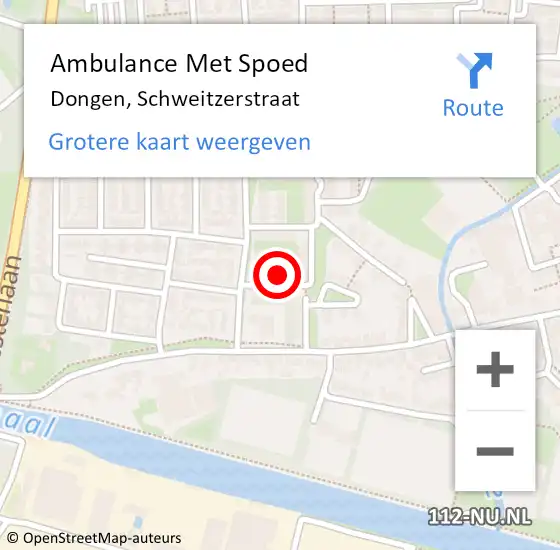 Locatie op kaart van de 112 melding: Ambulance Met Spoed Naar Dongen, Schweitzerstraat op 13 oktober 2014 11:53