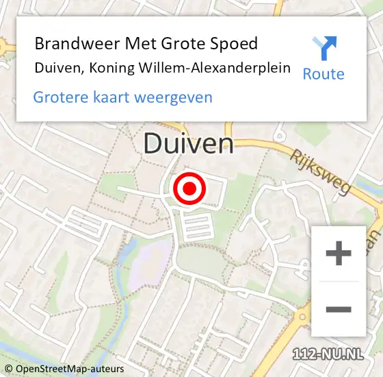 Locatie op kaart van de 112 melding: Brandweer Met Grote Spoed Naar Duiven, Koning Willem-Alexanderplein op 17 juli 2024 00:42