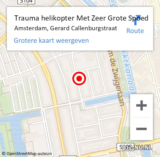 Locatie op kaart van de 112 melding: Trauma helikopter Met Zeer Grote Spoed Naar Amsterdam, Gerard Callenburgstraat op 17 juli 2024 00:59