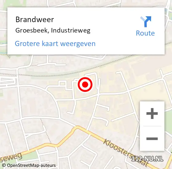 Locatie op kaart van de 112 melding: Brandweer Groesbeek, Industrieweg op 17 juli 2024 01:17