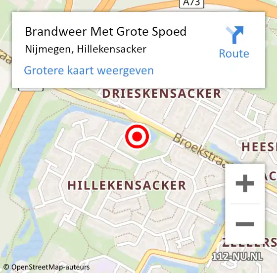 Locatie op kaart van de 112 melding: Brandweer Met Grote Spoed Naar Nijmegen, Hillekensacker op 17 juli 2024 01:24