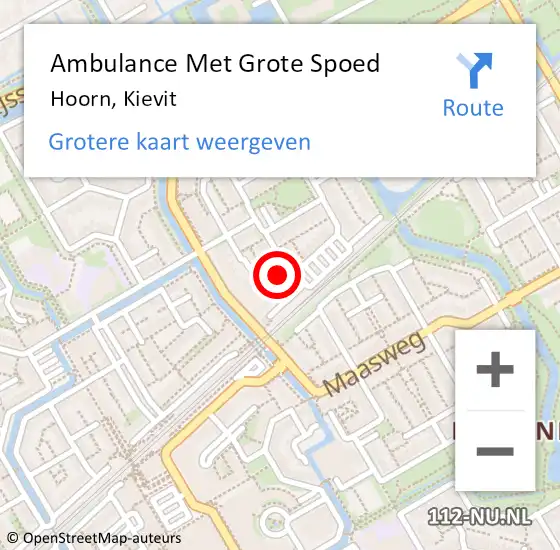 Locatie op kaart van de 112 melding: Ambulance Met Grote Spoed Naar Hoorn, Kievit op 17 juli 2024 01:27