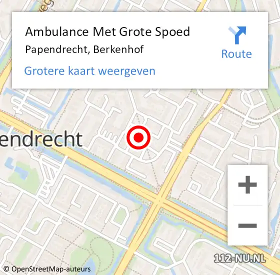 Locatie op kaart van de 112 melding: Ambulance Met Grote Spoed Naar Papendrecht, Berkenhof op 17 juli 2024 02:32