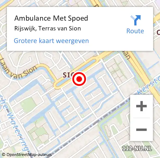 Locatie op kaart van de 112 melding: Ambulance Met Spoed Naar Rijswijk, Terras van Sion op 17 juli 2024 02:44