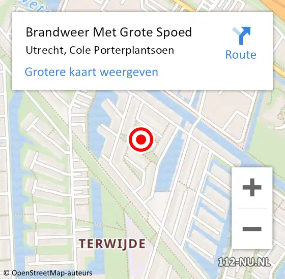 Locatie op kaart van de 112 melding: Brandweer Met Grote Spoed Naar Utrecht, Cole Porterplantsoen op 17 juli 2024 03:18