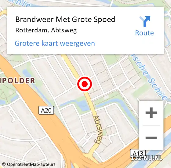 Locatie op kaart van de 112 melding: Brandweer Met Grote Spoed Naar Rotterdam, Abtsweg op 17 juli 2024 03:28