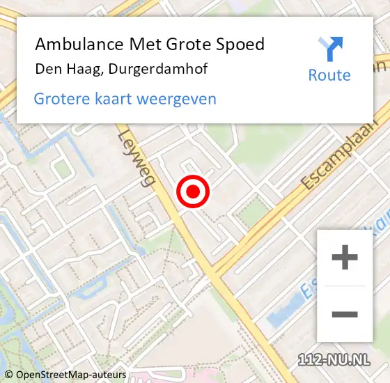 Locatie op kaart van de 112 melding: Ambulance Met Grote Spoed Naar Den Haag, Durgerdamhof op 17 juli 2024 04:03