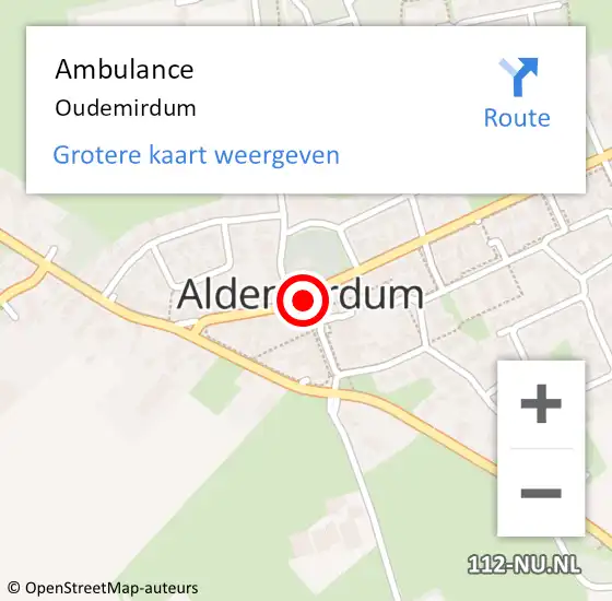 Locatie op kaart van de 112 melding: Ambulance Oudemirdum op 17 juli 2024 05:28