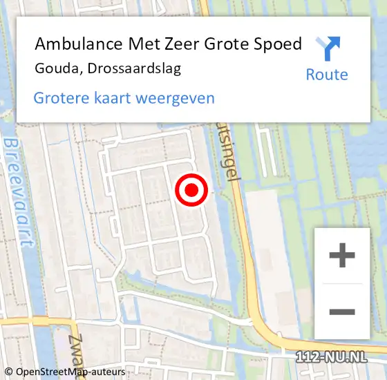 Locatie op kaart van de 112 melding: Ambulance Met Zeer Grote Spoed Naar Gouda, Drossaardslag op 17 juli 2024 07:27