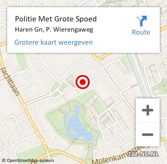 Locatie op kaart van de 112 melding: Politie Met Grote Spoed Naar Haren Gn, P. Wierengaweg op 17 juli 2024 07:32