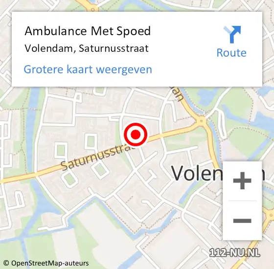 Locatie op kaart van de 112 melding: Ambulance Met Spoed Naar Volendam, Saturnusstraat op 17 juli 2024 07:44