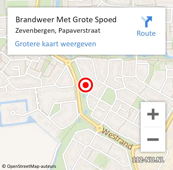 Locatie op kaart van de 112 melding: Brandweer Met Grote Spoed Naar Zevenbergen, Papaverstraat op 17 juli 2024 08:00