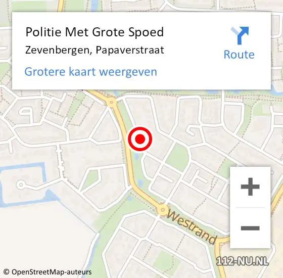 Locatie op kaart van de 112 melding: Politie Met Grote Spoed Naar Zevenbergen, Papaverstraat op 17 juli 2024 08:01