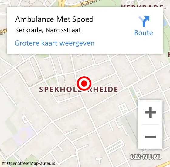 Locatie op kaart van de 112 melding: Ambulance Met Spoed Naar Kerkrade, Narcisstraat op 13 oktober 2014 12:08