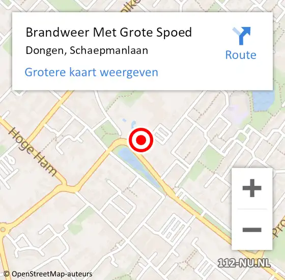 Locatie op kaart van de 112 melding: Brandweer Met Grote Spoed Naar Dongen, Schaepmanlaan op 13 oktober 2014 12:10