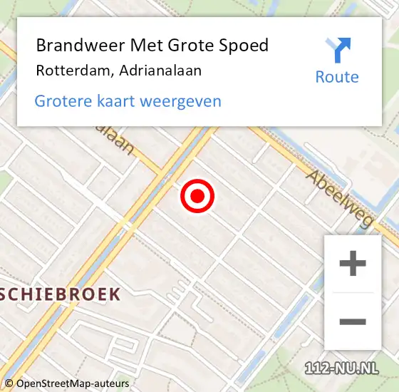 Locatie op kaart van de 112 melding: Brandweer Met Grote Spoed Naar Rotterdam, Adrianalaan op 17 juli 2024 08:51