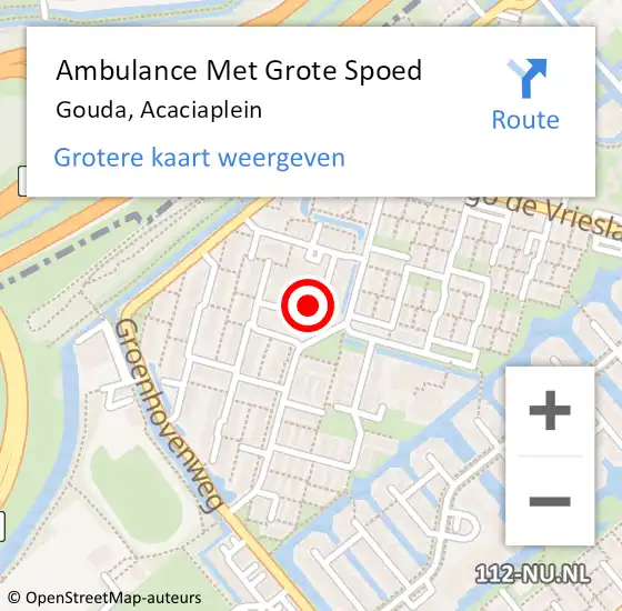 Locatie op kaart van de 112 melding: Ambulance Met Grote Spoed Naar Gouda, Acaciaplein op 17 juli 2024 08:51