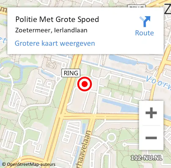 Locatie op kaart van de 112 melding: Politie Met Grote Spoed Naar Zoetermeer, Ierlandlaan op 17 juli 2024 08:51