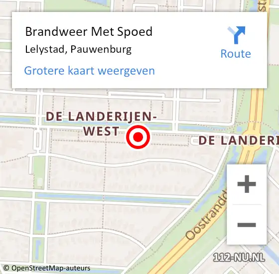 Locatie op kaart van de 112 melding: Brandweer Met Spoed Naar Lelystad, Pauwenburg op 17 juli 2024 08:53