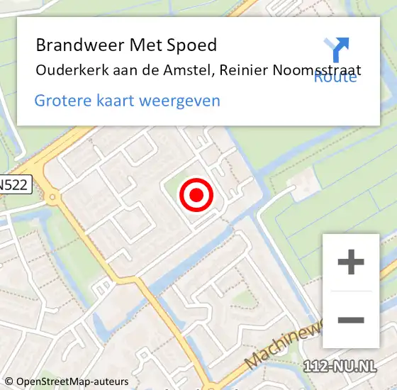 Locatie op kaart van de 112 melding: Brandweer Met Spoed Naar Ouderkerk aan de Amstel, Reinier Noomsstraat op 17 juli 2024 09:02