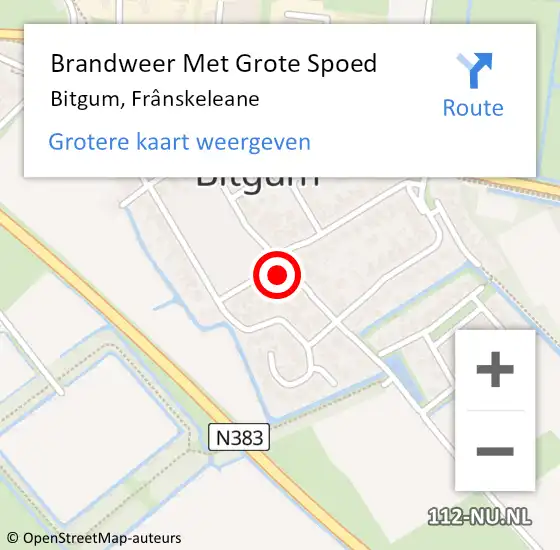 Locatie op kaart van de 112 melding: Brandweer Met Grote Spoed Naar Bitgum, Frânskeleane op 17 juli 2024 09:03