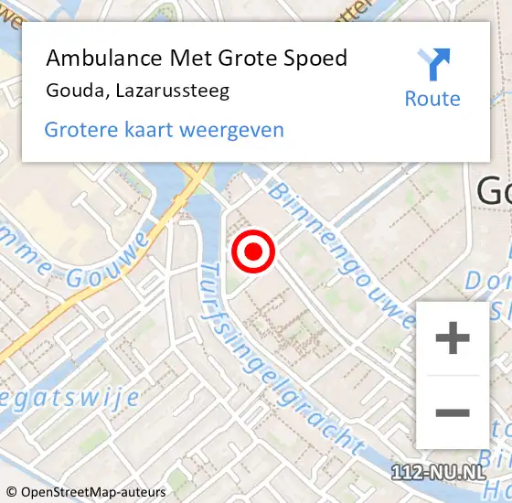 Locatie op kaart van de 112 melding: Ambulance Met Grote Spoed Naar Gouda, Lazarussteeg op 17 juli 2024 09:13