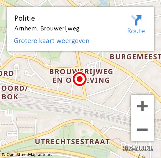 Locatie op kaart van de 112 melding: Politie Arnhem, Brouwerijweg op 17 juli 2024 09:18