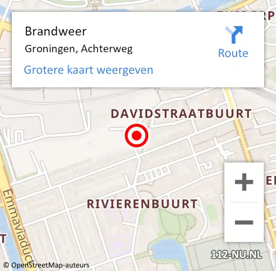 Locatie op kaart van de 112 melding: Brandweer Groningen, Achterweg op 17 juli 2024 09:31