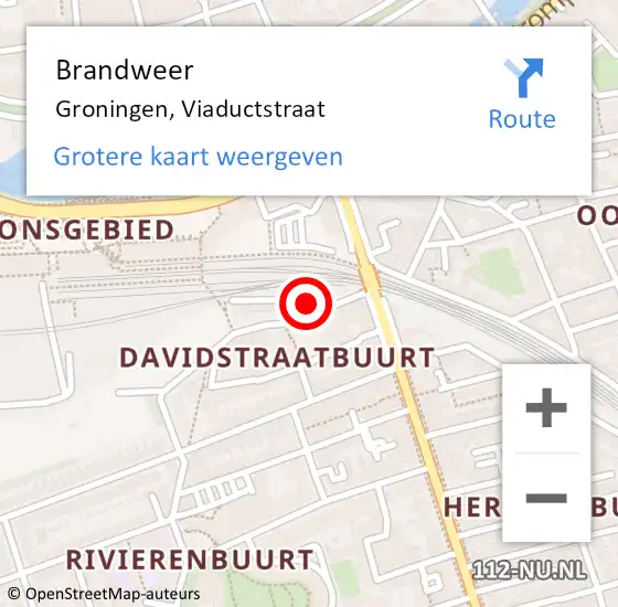 Locatie op kaart van de 112 melding: Brandweer Groningen, Viaductstraat op 17 juli 2024 09:32