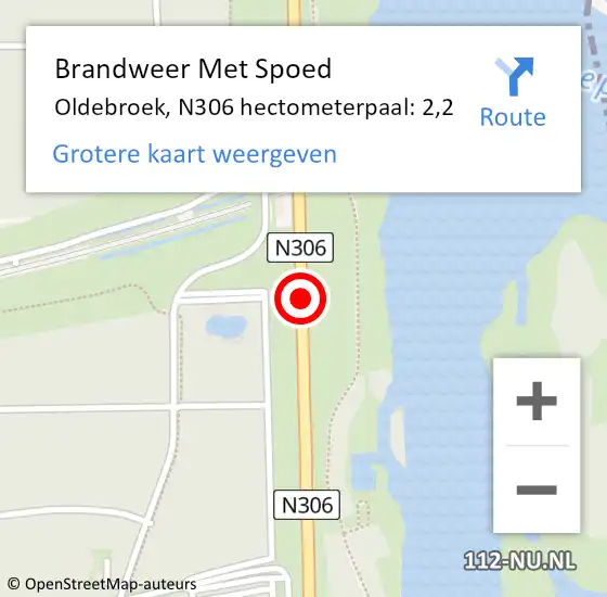 Locatie op kaart van de 112 melding: Brandweer Met Spoed Naar Oldebroek, N306 hectometerpaal: 2,2 op 17 juli 2024 10:00