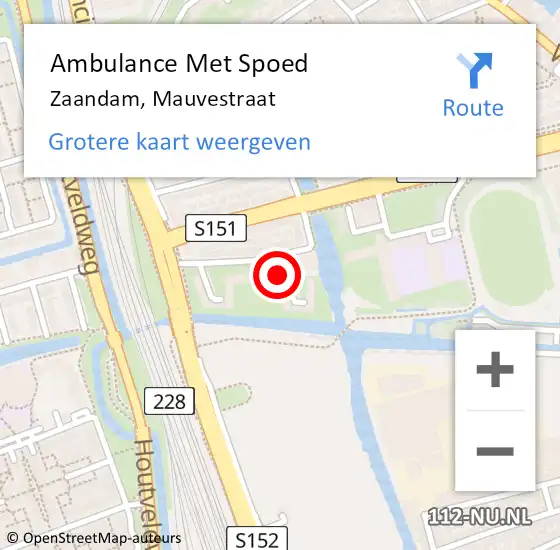 Locatie op kaart van de 112 melding: Ambulance Met Spoed Naar Zaandam, Mauvestraat op 17 juli 2024 10:00