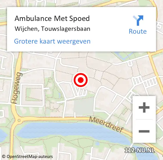 Locatie op kaart van de 112 melding: Ambulance Met Spoed Naar Wijchen, Touwslagersbaan op 17 juli 2024 10:18