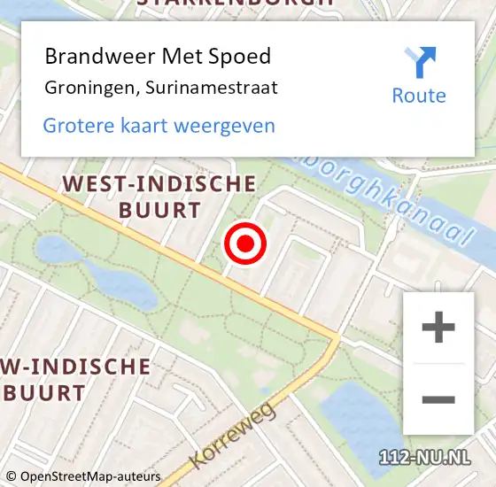 Locatie op kaart van de 112 melding: Brandweer Met Spoed Naar Groningen, Surinamestraat op 17 juli 2024 10:27