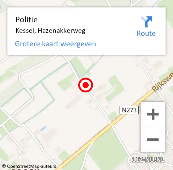 Locatie op kaart van de 112 melding: Politie Kessel, Hazenakkerweg op 17 juli 2024 10:28