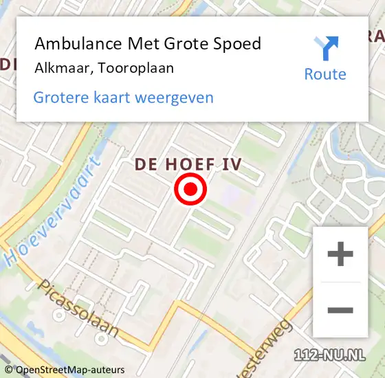 Locatie op kaart van de 112 melding: Ambulance Met Grote Spoed Naar Alkmaar, Tooroplaan op 17 juli 2024 10:37