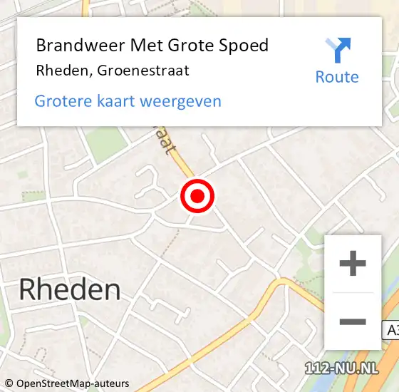 Locatie op kaart van de 112 melding: Brandweer Met Grote Spoed Naar Rheden, Groenestraat op 17 juli 2024 10:40