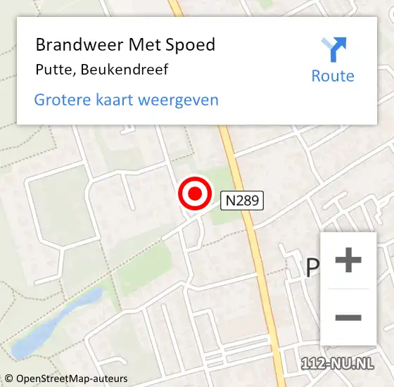 Locatie op kaart van de 112 melding: Brandweer Met Spoed Naar Putte, Beukendreef op 17 juli 2024 10:40