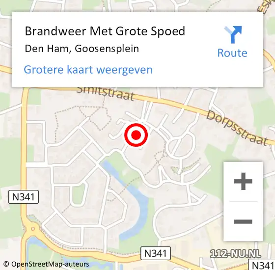 Locatie op kaart van de 112 melding: Brandweer Met Grote Spoed Naar Den Ham, Goosensplein op 17 juli 2024 10:48