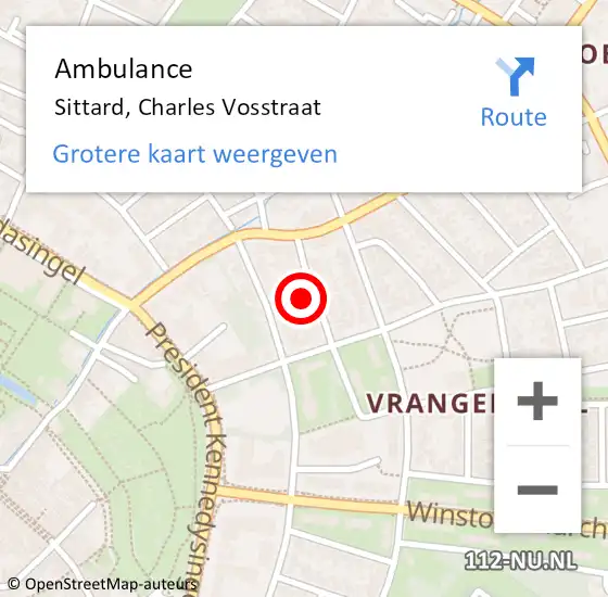 Locatie op kaart van de 112 melding: Ambulance Sittard, Charles Vosstraat op 13 oktober 2014 12:31