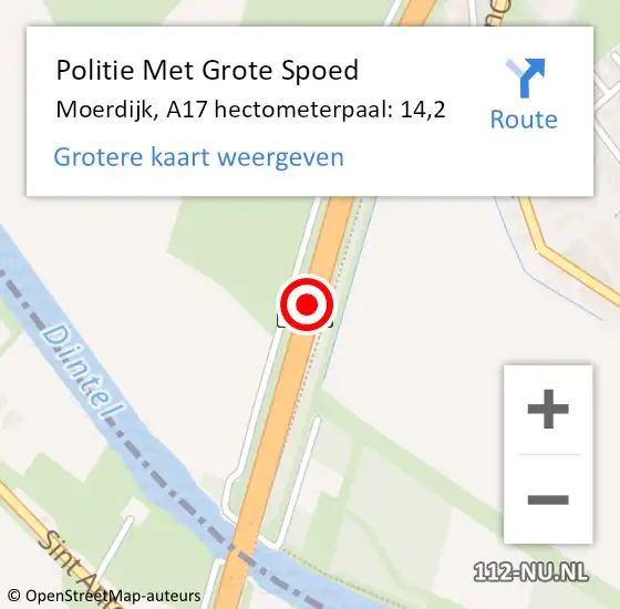 Locatie op kaart van de 112 melding: Politie Met Grote Spoed Naar Moerdijk, A17 hectometerpaal: 14,2 op 17 juli 2024 10:52