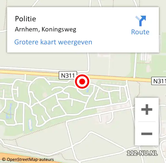 Locatie op kaart van de 112 melding: Politie Arnhem, Koningsweg op 17 juli 2024 10:52